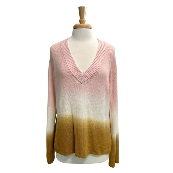 Anthropologie Ombre Dip-Dyed V-Neck Long Sleeve Pullover Sweater size Medium - Picture 1 of 8